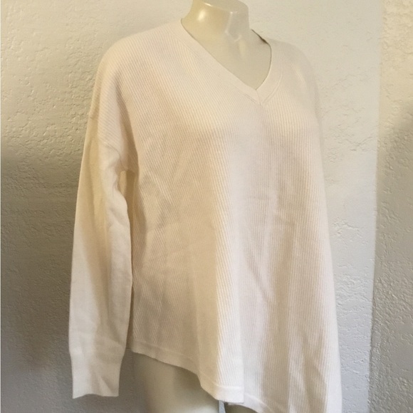 RACHEL ZOE MED 100% cashmere IVORY V NECK HI/LOW SWEATER NWT - Picture 2 of 8
